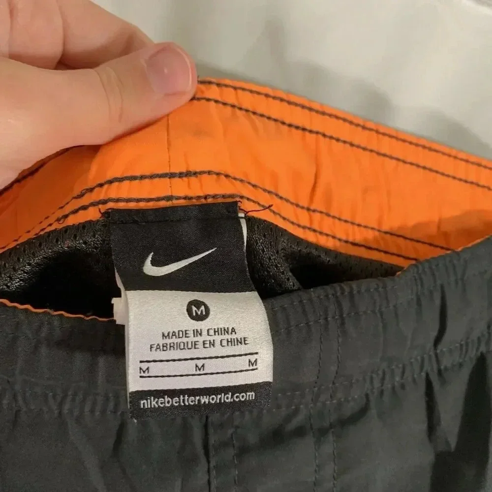 Nike Swim Trunks Men's Medium Grey Orange Lined Drawstring Pockets
